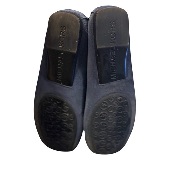 Michael Kors Navy Blue Suede Loafers Silver MK Padlock Hardware Flats Womens Sz6 - Picture 5 of 6